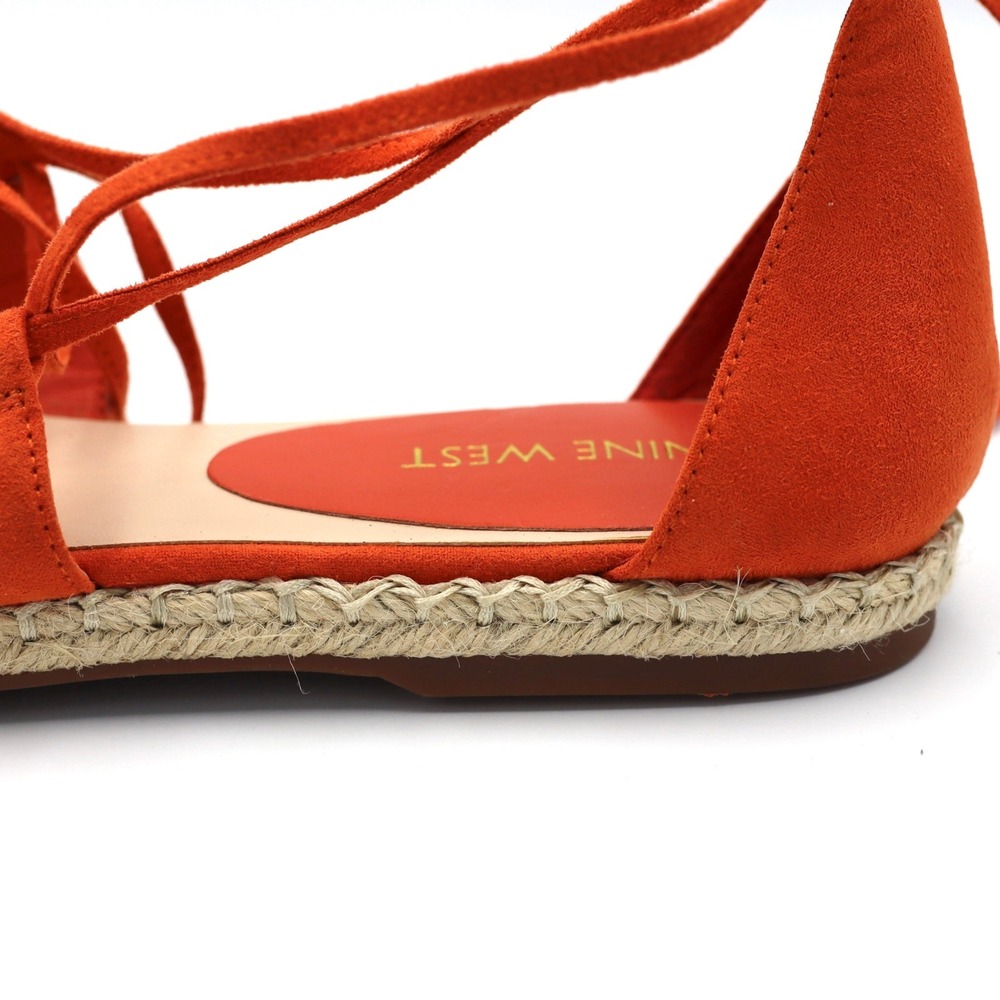 Nine West Espadrille Flats 9.5 Orange Boho Lace Up Tassel Summer Casual Shoes - Picture 10 of 13